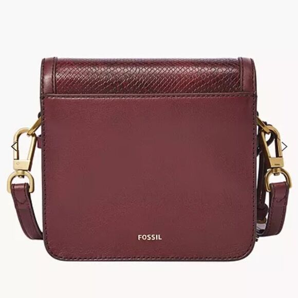 FOSSIL Ainsley Burgundy Croc Print Combo Leather Small Crossbody Bag Purse - Picture 2 of 7